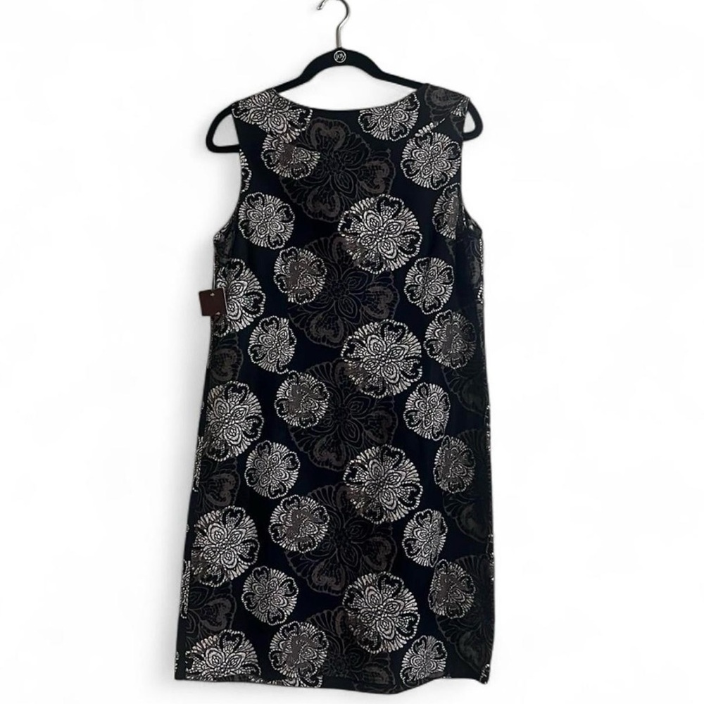 212 Collection Dress Sz 14 Black Floral Sleeveless Office Sheath Linen Blend
